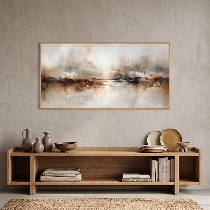 Large Abstract Brown Pastel Framed Canvas Wall Art,Neutral Black Gray Wall Decor,Modern Brush Stroke Painting,Minimalist Textured Artwork for Living Room,Bedroom,Dining Room,Office -20"x40"x1