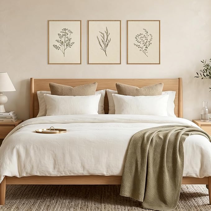 ANHUIB Neutral Beige Floral Canvas Wall Art Large Cream Botanical Wall Decor Vintage Minimalist Modern Paintings 24x36 Inch Set of 3 for Living Room Dining Room Bedroom
