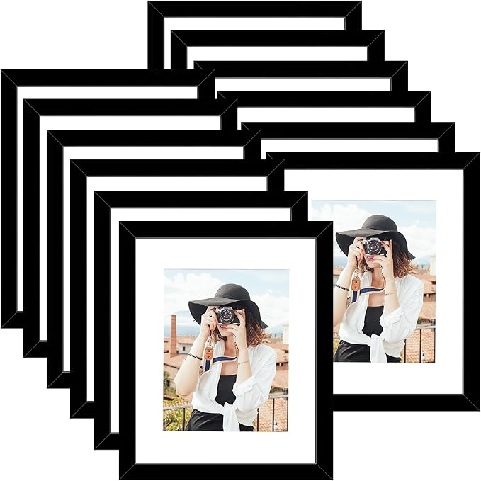 Picrit 12x16 Picture Frame Set of 12, Display 8.5x11 with Mat or 12x16 without Mat, Photo Frames for Wall Mounting Display, Black