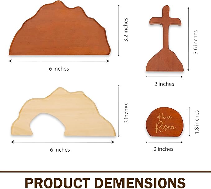 He Is Risen Easter Decor – Wooden Resurrection Scene with Empty Tomb, Cross & Figurines, Christian Religious Tabletop Decoration for Home Christian Easter Basket Stuffer