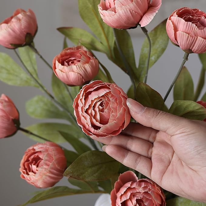 VIERENA 6 Pcs Faux Silk Peony Artificial Flowers for Vase -27", Bulk Fake Peonies Branches with Stems for DIY Bouquet Centerpieces Wedding Fillers Arrangements Shower Decorations (Dusty Pink)