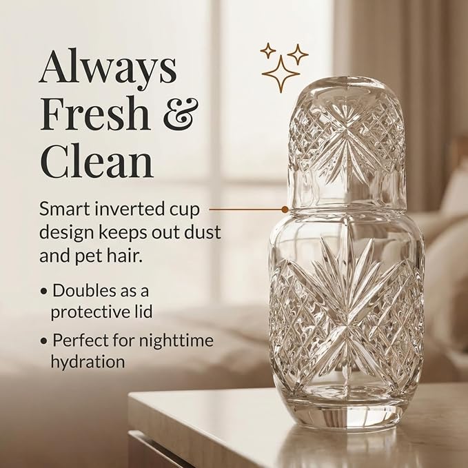 Godinger Bedside Night Carafe - Cup and Bottle to Keep Next To Your Bed for a Handy Midnight Drink, 16oz