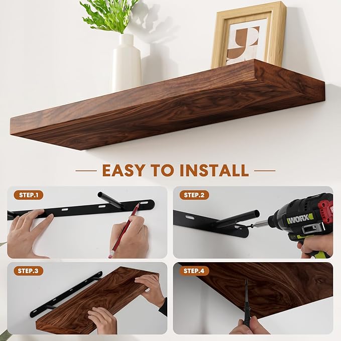 Floating Shelves for Wall Rustic Farmhouse 24 Inch Floating Shelf Wooden Shelves for Wall Pine Wood Shelf with Unique Natural Grain for Living Room Bedroom Kitchen (Espresso)