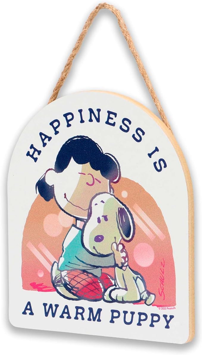Peanuts Snoopy and Lucy Happiness is a Warm Puppy Hanging Wood Wall Decor - Cute Snoopy Sign for Home