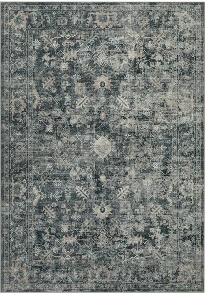 Rugxara 3x5 Rug for Entryway Bedroom, Blue 3x5 Washable Area Rug, Vintage Retro Boho Throw Rug, Non Slip & Low Pile Small Carpet for Indoor Kitchen, Bedside, Living Room, Bathroom and Dining