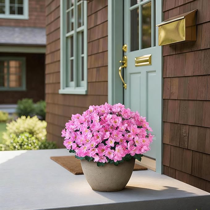 YXZZWL 16 Bundles Artificial Flowers for Front Door, Fake Silk Azalea Bouquet Silk Flowers for Outside UV Resistant Realistic Faux Plants for Planter Farmhouse Patio Garden Walkways Home Decor (Pink)
