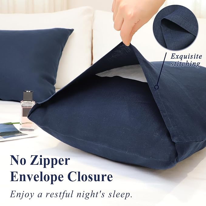 Linen Pillow Cases Queen Size Set of 2,100% French Linen Pillowcase Soft Breathable Envelope Pillow Cover Home Decor Gift for Women(Dark Blue,20x30)