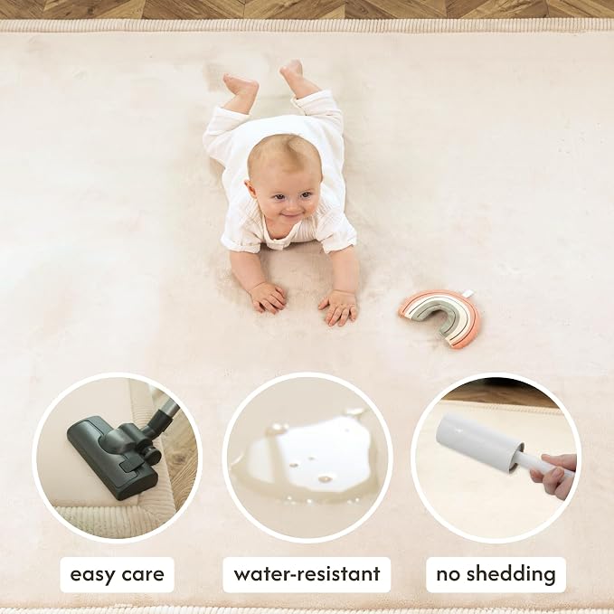 Hakuna Matte CloudSoft Baby Play Mat for Floor 47" x 67" Beige | Coral Velvet high-density foam Rug for Crawling & Cozy Play – Non-Slip, Water-Resistant, Easy-CareTummy Time Mat