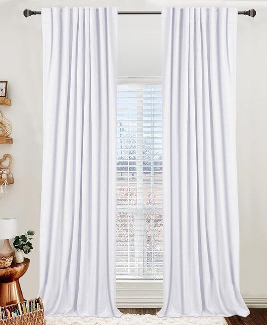 100% Blackout Shield Linen Blackout Curtains for Bedroom 45 Inches Long, Back Tab/Rod Pocket Living Room Drapes, Thermal Insulated Blackout Curtains 2 Panels Set, 42" W x 45" L, Bright White