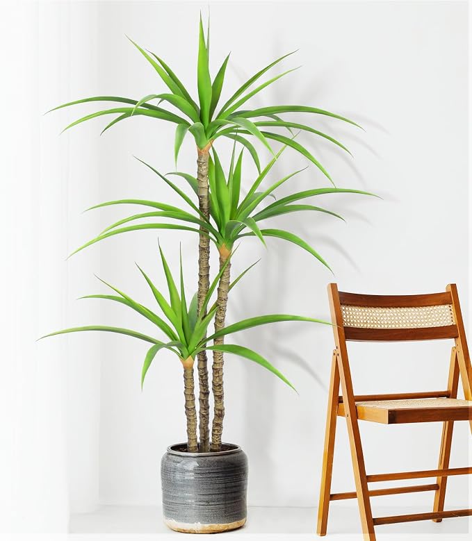 Artificial Tree 5ft Faux Agave Plant with 3 Heads in Pot Fake Tree for Home Decor Indoor or Outdoor Office Decoration,Farmhouse,Store Floor Decor Housewarming Gift(1 Pack)