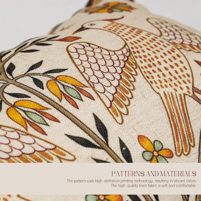 bilin gaier Designer French Linen Throw Pillow Cover,18"x18"-Seville A | Vintage Elegant Square Pillow Cover,Concealed Zipper,Floral and Bird Pattern,Sofa,Bedroom,Living Room,Lounge Chair