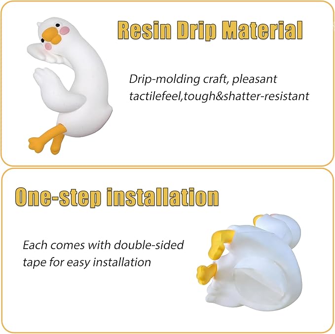 Funny Resin Desk Goose Decor 4 PCS, Mini Cute Goose Figurines for Computer Monitor, Car Dashboard and Rearview Mirror, Office Desk, Photo Frame Decorations Accessories & Housewarming Gifts