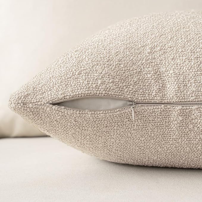 MIULEE 24x24 Inch Decorative Euro Sham Pillow Covers for Couch Bed Set of 2 Textured Boucle Neutral Throw Pillow Covers Oatmeal Accent Solid Pillowcases Sofa Living Room Home Decor