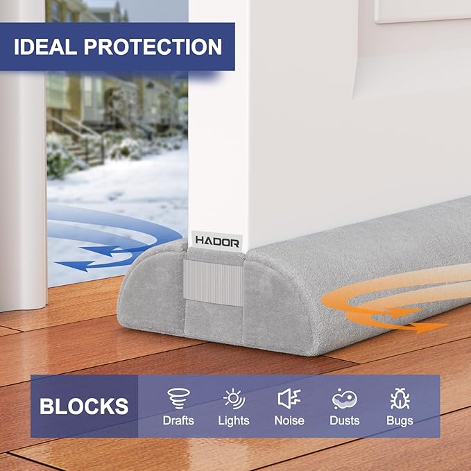 HADOR Door Draft Stopper for Bottom of Door, 30 Inch Under Draft Air Noise Light Blocker 24"- 30" Double Side Triangle Soundproof Sweep Filler Seal Gap up to 1.7" for Patio Sliding Door Guard, Grey