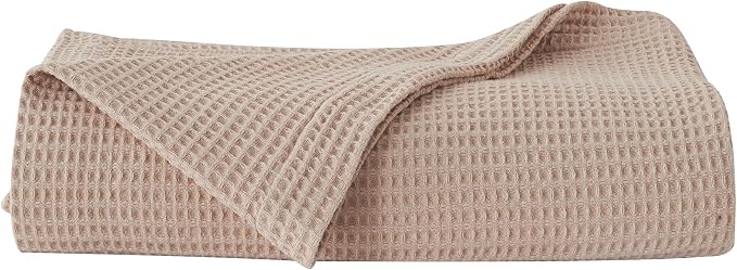 100% Cotton Taupe Blanket King Size for Bed - Breathable and Soft, Waffle Weave for Summer Spring, 102x90 Inches