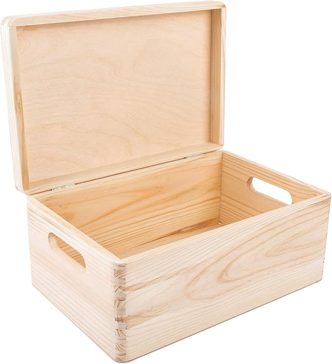 Creative Deco Personalized Christmas Wreath Wooden Storage Box | 11.8x7.87x5.51in (+-0.5) | Multiple Choice | Hinged Lid Handles Engraving | Gift Box | Rough UNSANDED Keepsake Memory Souvenir Chest