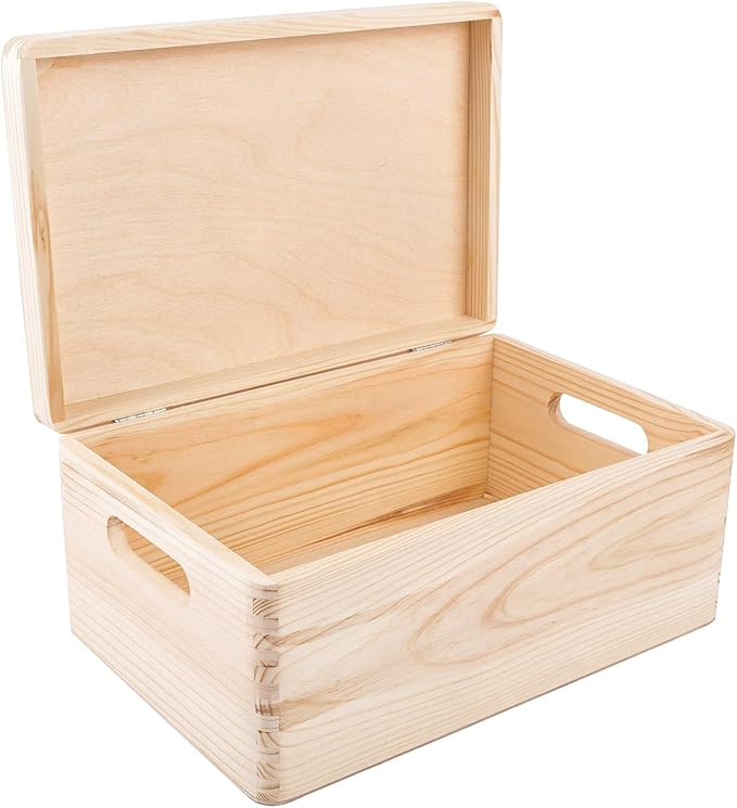 Creative Deco Personalized Wooden Storage Box Baby Memory Box | 11.8x7.87x5.51in (+-0.5) | Hinged Lid Handles Engraving | Boy Girl Birth Baptism | Gift Box | Rough UNSANDED Keepsake Souvenir Chest