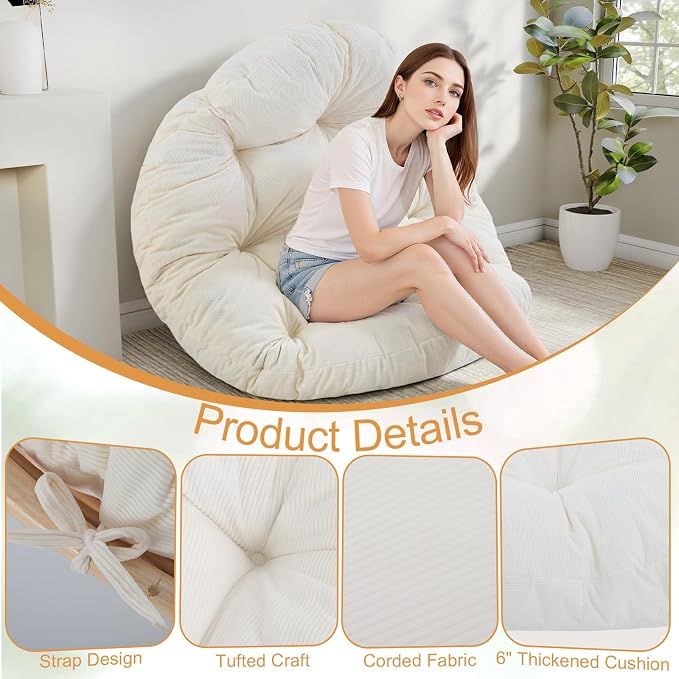 idee-home Papasan Chair Cushion, Circle Papasan Chair Cushion(Cushion Only) | Papasan Cushion with Thick Corduroy Cover, 52 x 52 Inch Cushion for Egg Chair, Navy