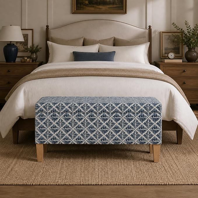 HomePop 36" Decorative Storage Bench - Blue Geometric Pattern