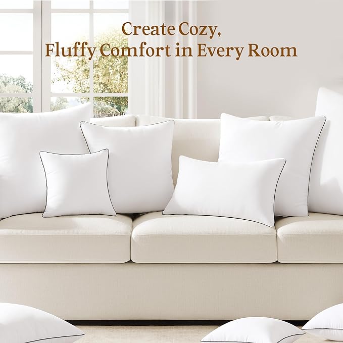 puredown® 12x20 Pillow Inserts Set of 2, Fluffy Overfilled Down Alternative Lumbar Pillows, Soft Plush Decorative Throw Pillows for Couch, Sofa, Bed and Home Decor