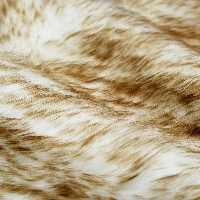 Carvapet 2-Piece Faux Sheepskin Chair Cover Set - White Brown Tips Luxury Plush Fur Seat Cushion, 2x3ft Symmetrical Bedside Rug 2-Pack for Sofa Bed