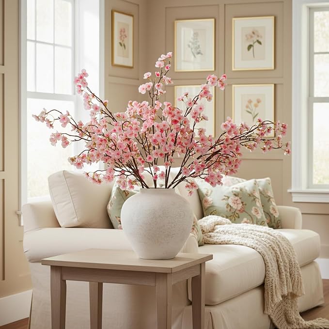 Pink Cherry Blossom Branches – 6 Pcs 33.5" Long Stem Artificial Flowers for Tall Vase, Faux Silk Spring Decorations for Home, Realistic Fake Pink Flowers for Bedroom & Wedding Centerpiece Decor