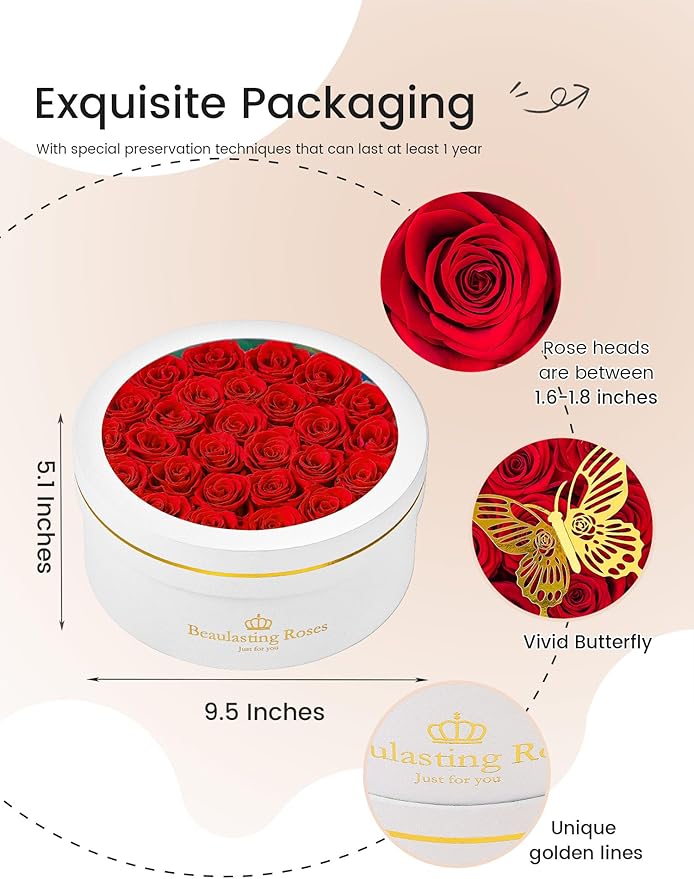 27 Preserved Roses Forever Flowers Real Roses in a Box Mother's Day Birthday Flowers for Her Mom Women Wife Valentine's Day, Red Roses