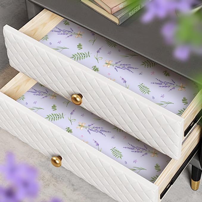 SCENTORINI Lavender Scented Drawer Liners for Dresser, 14.3 x 19.6 Inch 6 Sheets, Non-Adhesive Drawer Shelf Liners for Bedroom Dresser, Kitchen Cabinets, Home Shelf Closet