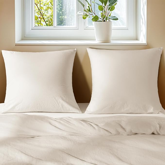 LBRO2M 100% France Linen Pillowcase Set of 2 Square Natural Flax Pillow Covers for Throw Pillows Envelope Closur, Durable Soft Cozy All Season (26"X26" Linen)