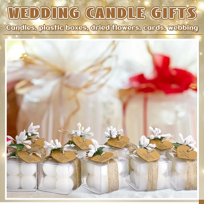 MTLEE Mini Bubble Candles Wedding Favors Gifts for Guests 1.57" x 1.38" Bubble Candles with Cards Dried Flowers DIY Gift Set for Baptism Party Bridal Shower Thank You Gifts(White,30 Sets)
