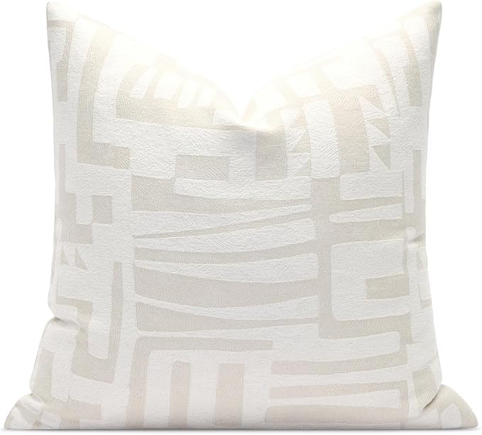 Throw Pillow Cover 20x20, Double-Sided Geometric High-Density Jacquard Pillow Covers for Sofa, Bed, Rattan Chair, Bedroom, Living Room(White)
