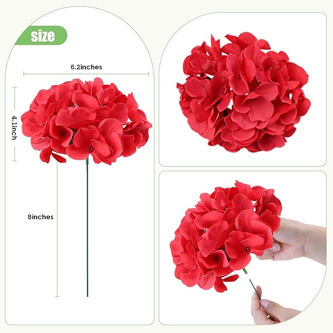 AVIVIHO 105Pcs Red Fake Flowers Hydrangea Artificial Flowers Bulk (Not Squished, No Steaming Need) Silk Flowers with Stems for Wedding Decor,Home,Baby Shower,Table Centerpieces Decoration