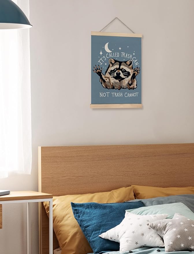 Foritho Funny Motivational Raccoon Meme Poster Wall Art Framed for Office Dorm Home, Sarcastic Work Trash Panda Office Canvas Prints Wall Decor for Coworkers Women Men, 12x16 Inch - Blue