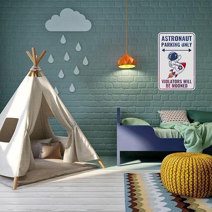 Outer Space Room Wall Decor For Kids Astronaut Decorations For Boys Space Themed Bedroom Decor For Boy Metal Tin Sign Space Decoration Space Theme Signs Birthday Party Gifts For Girls Bathroom Decor Space Wall Tapestry Planet Posters Girl Galaxy Sticke...