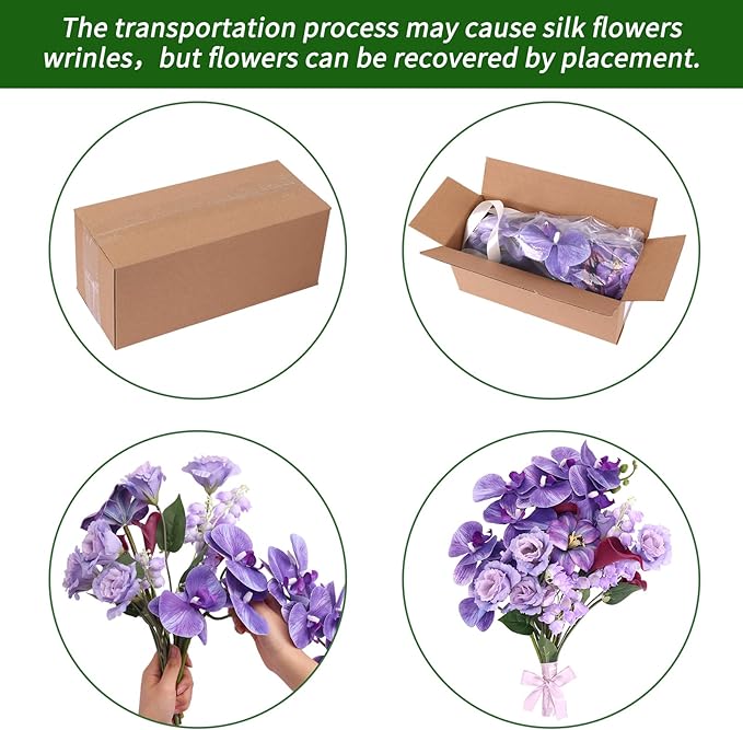 CEWOR Artificial Flowers Fake Flowers for Vase Silk Faux Flowers for Wedding Bouquets Flower Arrangements Floral Table Centerpieces Home Kitchen Garden Party Décor (Purple)