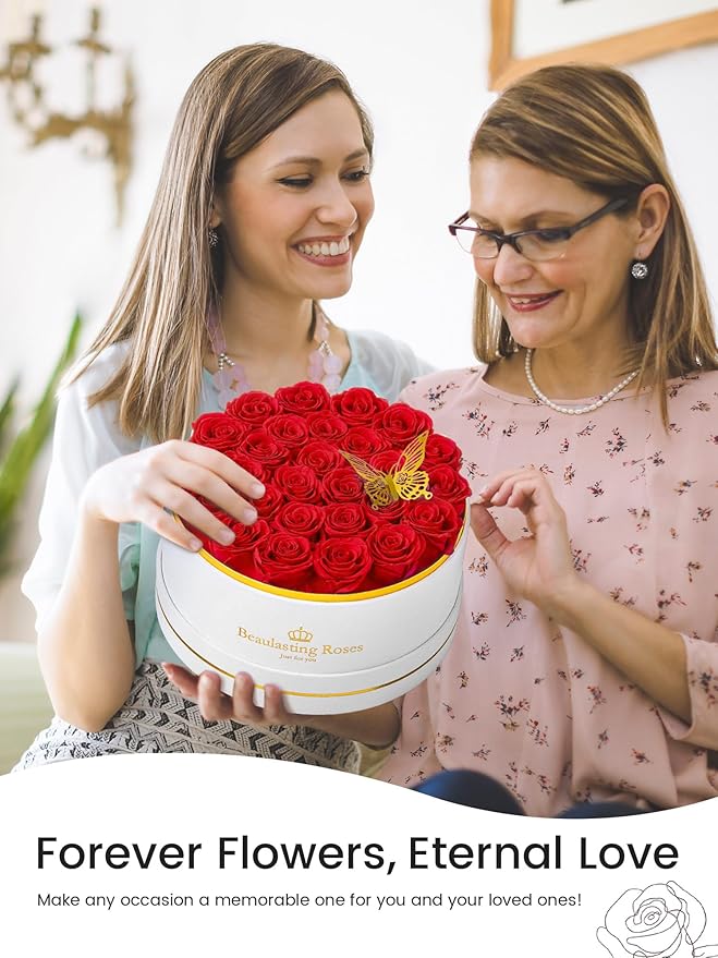 27 Preserved Roses Forever Flowers Real Roses in a Box Mother's Day Birthday Flowers for Her Mom Women Wife Valentine's Day, Red Roses