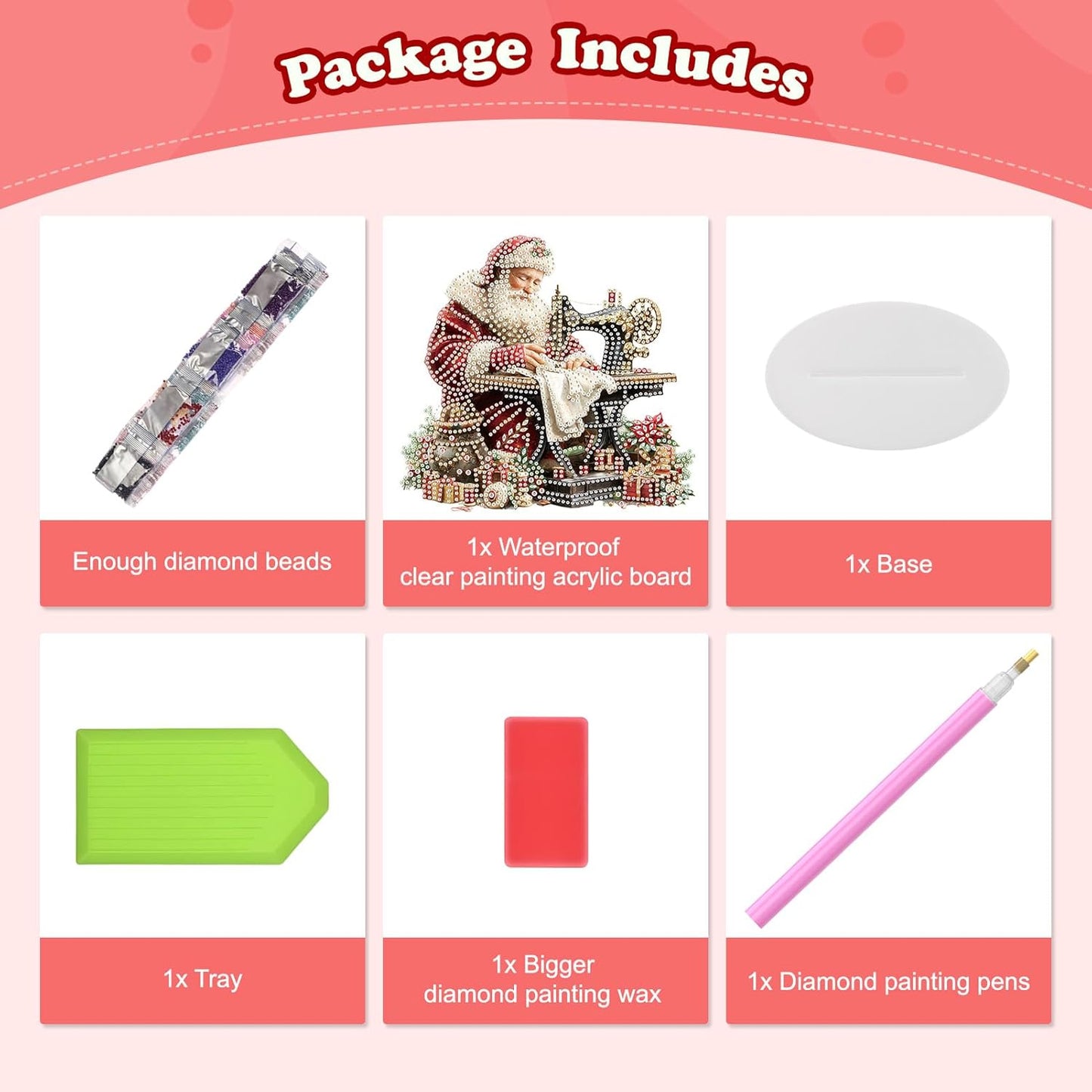 Diamond Art Kits for Adults, Santa Claus with Sewing Machine, Special Shaped Rhinestone Diamond Art Christmas Ornaments, Santa's Domestic, Diamond Painting Desktop Ornament Gem Art Crafts Home Decor