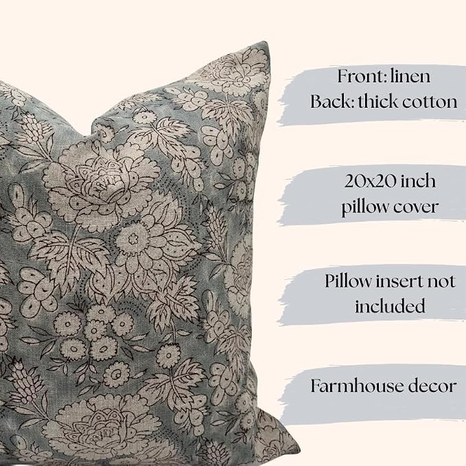 Linen Throw Pillow Covers 20x20 inch Gray Decorative Pillow Covers for Living Room, Bedroom