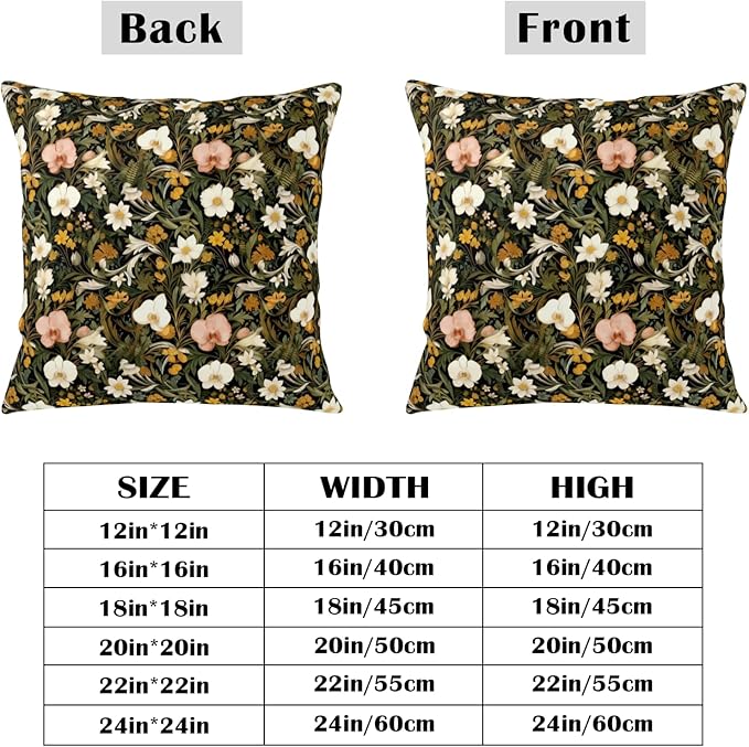 Vintage Flower Pillow Covers 20x20 Botanical Print Throw Pillow Covers Spring Summer Black Floral Pillow Cases Boho Wildflower Cushion Case for Home Bedroom Couch Decor 2 Pack