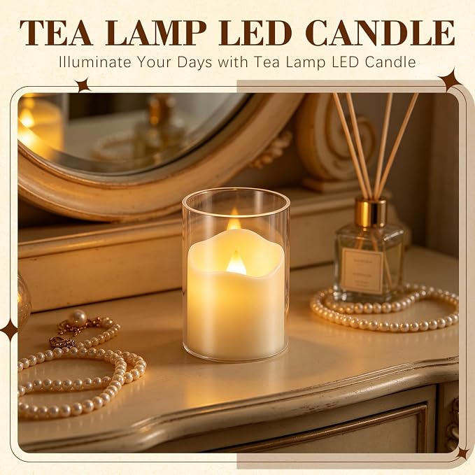 24-Pack 1.65"x2.36" Flameless Small LED Tea Lamp Candles - 3D Realistic Flame,Ivory Flickering Warm Light Battery-Powered with Remote Control and Timer for Home, Weddings & Parties.