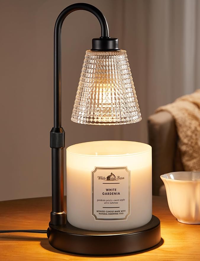 Big Black Candle Warmer Lamp with Timer, Dimmable Candle Warmer for Home Decor, Height Adjustable Candle Lamp for Jar Candles, Birthday Gifts for Women Mom, House Warming Gifts New Home