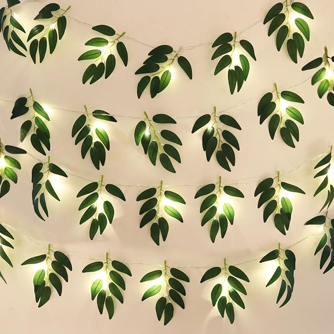 RECUTMS Willow Leaves String Lights 2Packs Artificial Leaf Rattan Light Hanging Vine 20LEDs Battery Operated Ivy Greenery for Home Wedding Party Wall Indoor Outdoor Decor