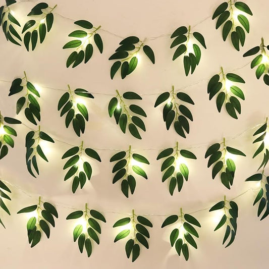 RECUTMS Willow Leaves String Lights 2Packs Artificial Leaf Rattan Light Hanging Vine 20LEDs Battery Operated Ivy Greenery for Home Wedding Party Wall Indoor Outdoor Decor