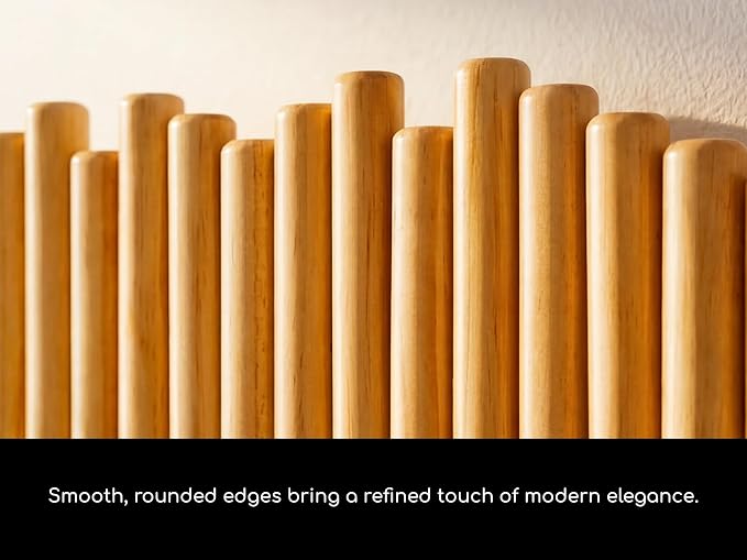 Modern Wooden Wall Mounted Coat Rack, 5-Hooks, Decorative Wall Hooks for Purse, Bags & Hats, Heavy Duty, Sturdy, Natural Pine Wood, Pull Down Hooks, Easy to Install