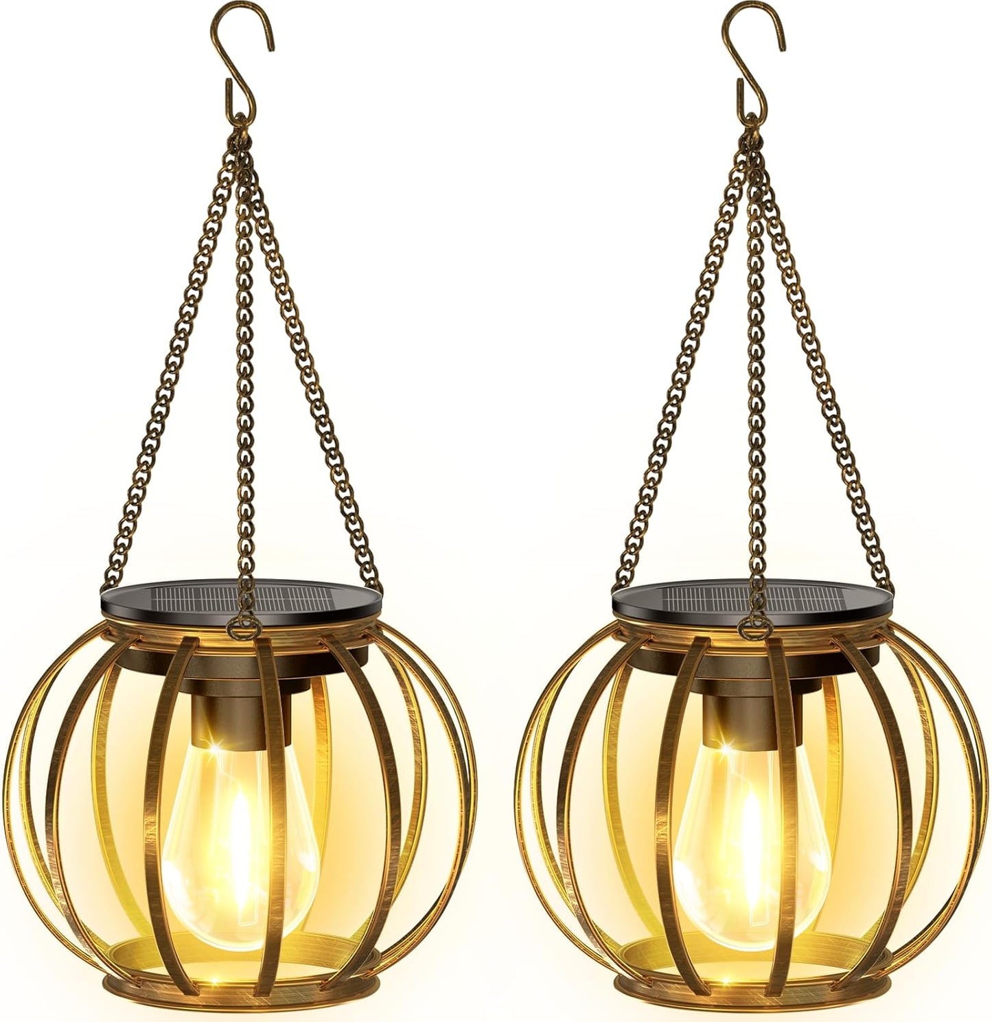 KOOPER Solar Lanterns Outdoor Waterproof, Upgraded Bronze Metal Hanging Solar Lights Outdoor Lanterns, Brighter Auto On/Off Outdoor Hanging Lantern for Yard Patio Pathway Porch Garden Decor 2 Pack