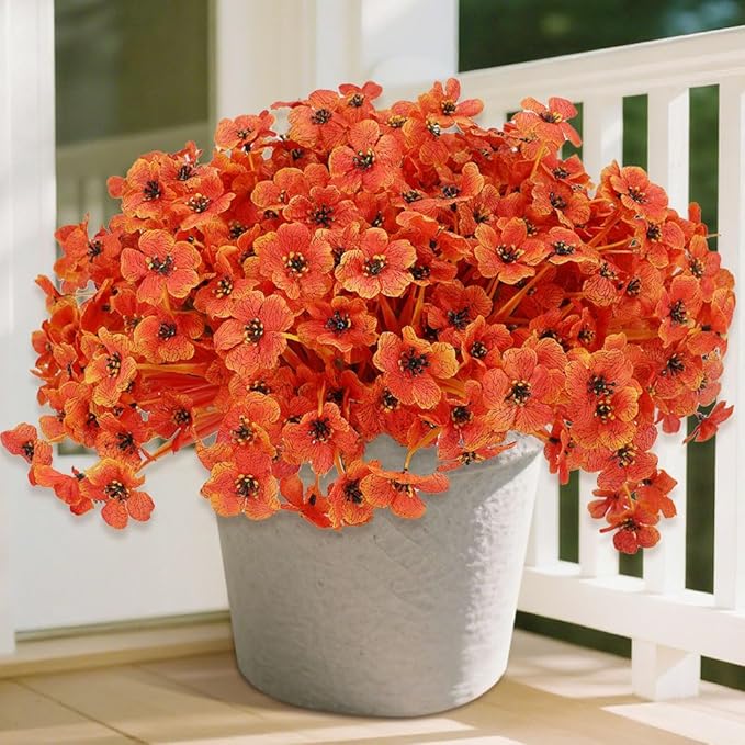 Geegoods Artificial Mum Flowers for Outdoors, 16 Bundles UV Resistant Faux Plastic Mum Flowers for Halloween Front Door Porch Patio Yard Balcony Decor