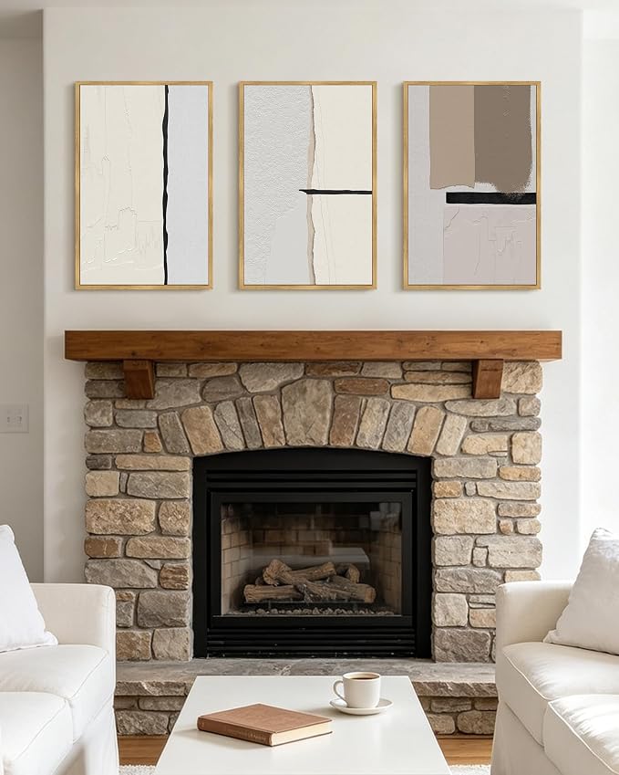 PHOPAGO Neutral Abstract Framed Wall Art Large 16x24in Beige Mid Century Textured Wall Decor Minimalist Modern Illustrations Prints for Ding Room Bedroom Decor - Natural Framed