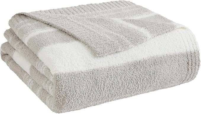 WRENSONGE Soft Throw Blanket for Couch-Cozy Reversible Knitted Blankets | Lightweight Warm Fluffy Decor for Women, Mom, Her & Girls, Sofa, Chair, Bed, 50x70in,Taupe Stripe