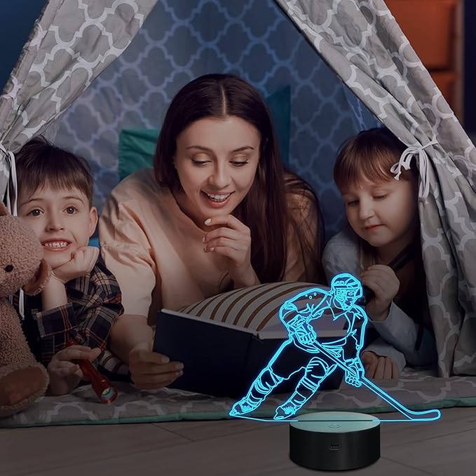 Lampeez Ice Hockey Player 3D Night Lights for Kids LED 16 Colors Remote Control Changing Touch Dimmable Table Desk Lamp Birthday Xmas Gifts Home Decor for Sports Hockey Fan