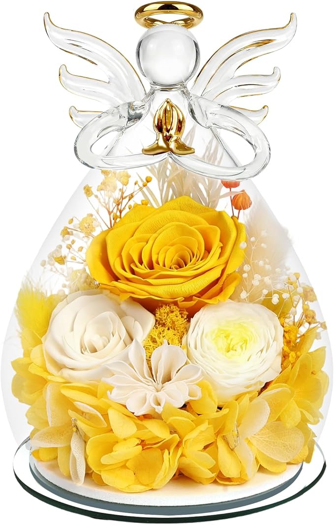 Gifts for Women Mom Preserved Rose Forever Flower Eternal Roses in Glass Angel Figurines Fresh Flowers for Delivery Prime Mothers Day Birthday Gift for Her Wife Grandma on Valentines Day Anniversary